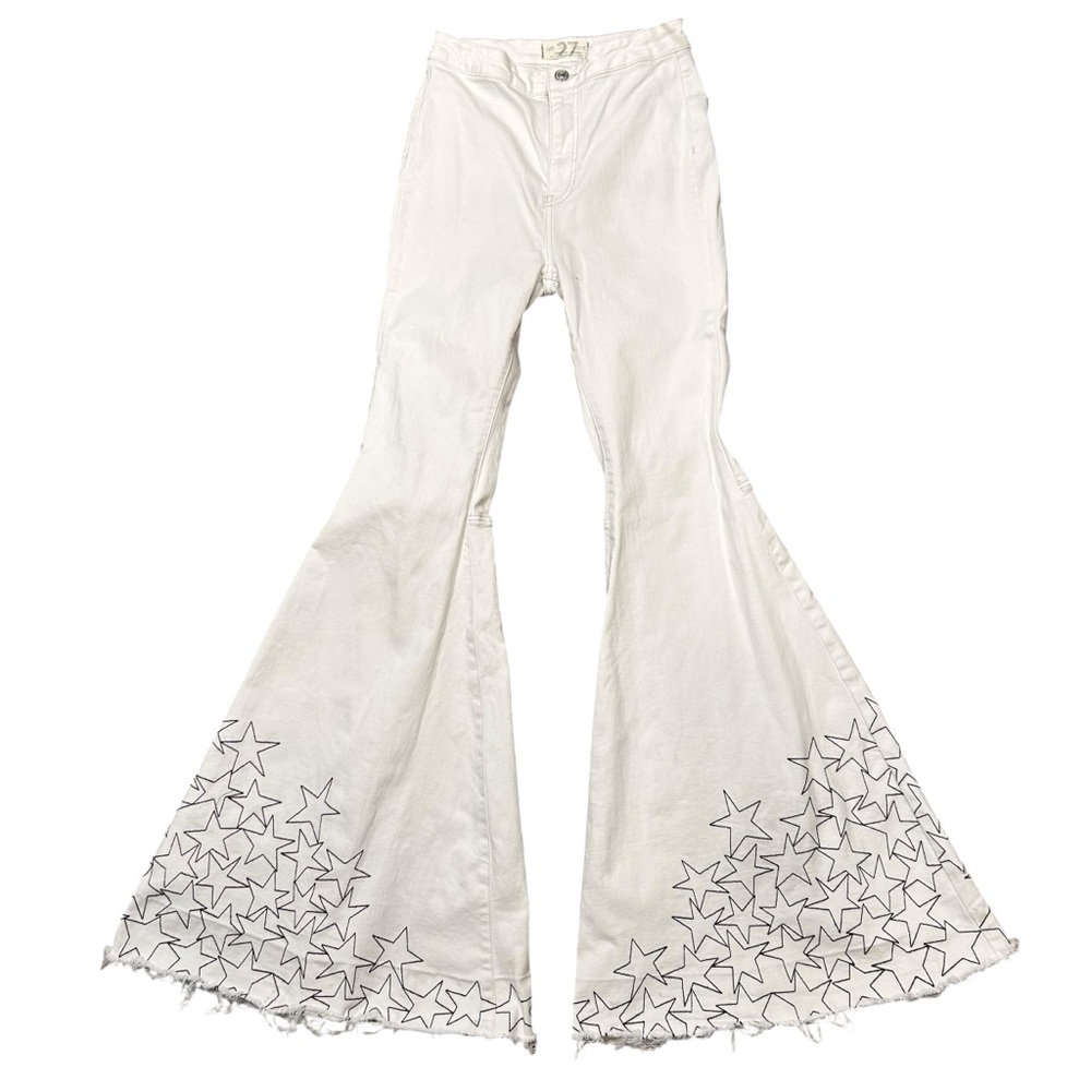 Free People float on white star ultra flare high rise jeans size 27 festival 70s - Picture 2 of 11